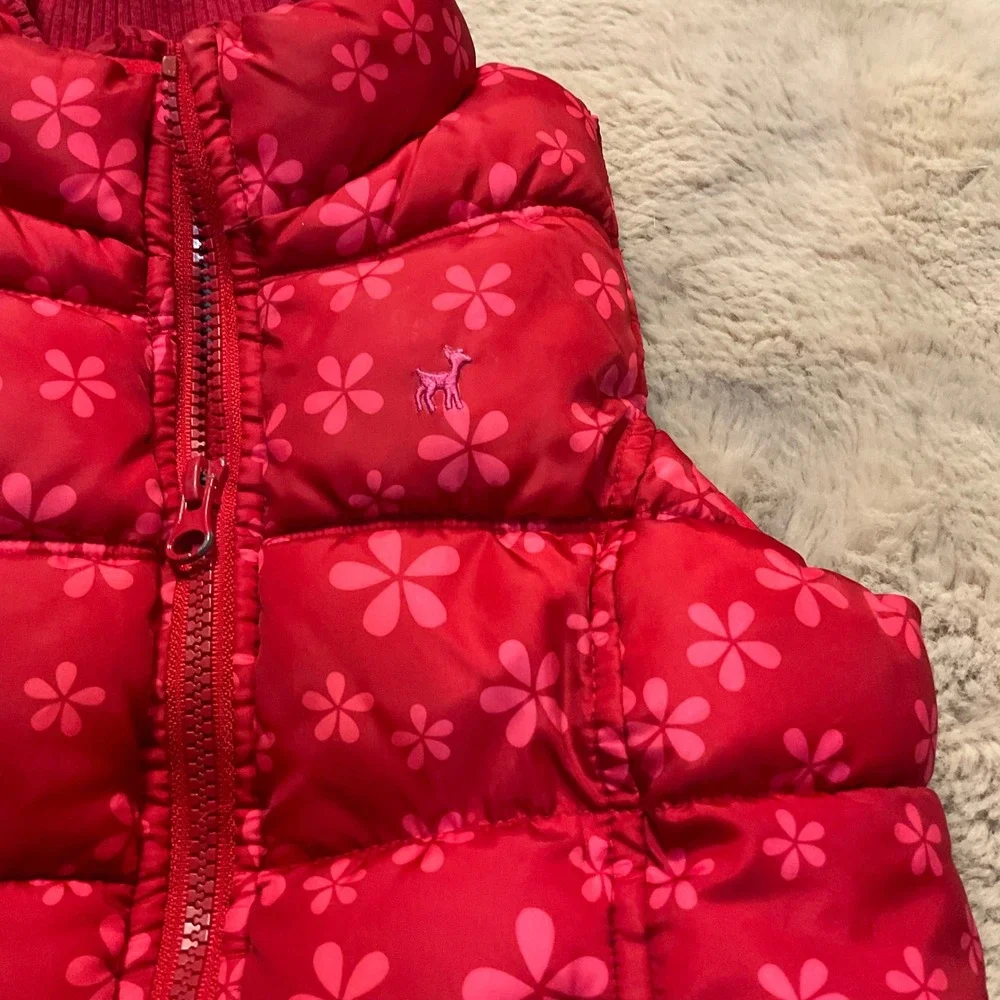 Old Navy Insulated Puffer Vest Red‎ Pink Floral Girls Size Small Kids